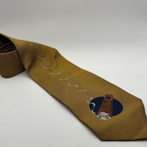 Lee Allison Necktie Mens OS Gold Cigar Smoke Silk Geometric Print Wide Tie